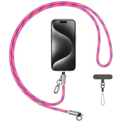 Универсална връзка за носене през врата за смартфони с вграден USB-C към Lightning кабел - USAMS SJ746 USB-C to Lightning Phone Lanyard Cable 30W (розов)