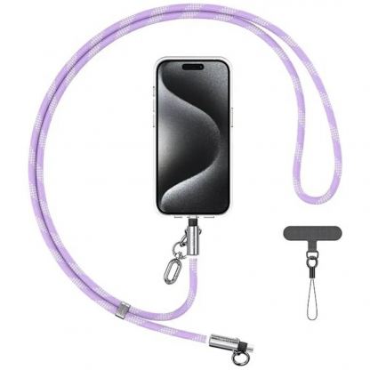 Универсална връзка за носене през врата за смартфони с вграден USB-C към Lightning кабел - USAMS SJ746 USB-C to Lightning Phone Lanyard Cable 30W (лилав)