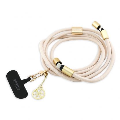 Универсална връзка за носене през врата за смартфони, с вграден USB-C към USB-C кабел - Guess 4G Charm Crossbody Strap With USB-C Cable (бежов) (150 см)