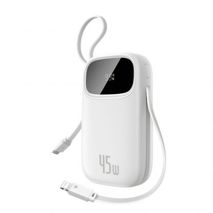 Външна батерия с вграден USB-C и Lightning кабел и USB-C, USB-А портове - Baseus EnerFill FC31 Qpow2 Power Bank With USB-C and Lightning cable 45W 20000 mAh (бял)