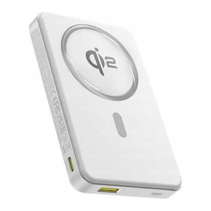 Външна батерия с USB-C порт, USB-A изход, безжично зареждане с MagSafe и вградена поставка - Baseus Airpow II Qi2 Magnetic Wireless Power Bank 10000 mAh 22.5W (бял)