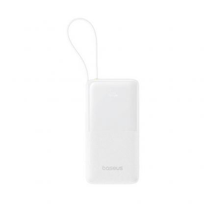 Външна батерия 10000 mAh с вграден USB-C кабел и 1xUSB-C, 1xUSB-A портове - Baseus Bipow 2 Digital Display Power Bank With USB-C Cable 20W 10000mAh (бял)