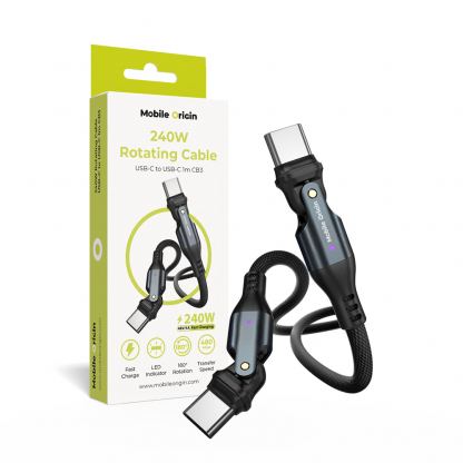 Кабел с бързо зареждане за устройства с USB-C порт - Mobile Origin CB3 Rotating USB-C to USB-C Cable 240W (100см) (черен)