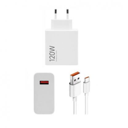 Захранване за ел. мрежа с USB-A изход с технология за бързо зареждане и USB-C кабел - Xiaomi Wall Charger USB-A 120W MDY-14-EE + USB-C Cable (бял)