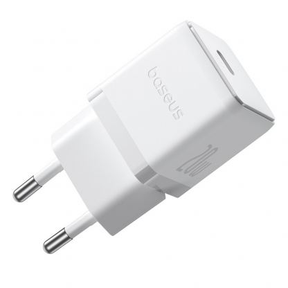 Захранване за ел. мрежа с USB-C изход с технология за бързо зареждане и USB-C към USB-C кабел - Baseus Palm 1C USB-C PD Wall Charger 20W With USB-C Cable (P10111602213-01) (бял)