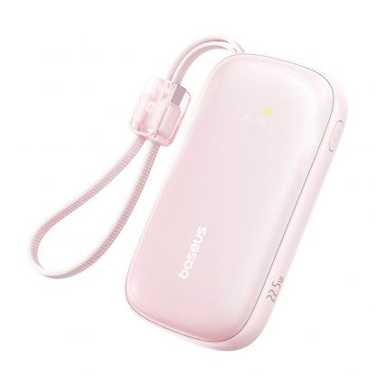Външна батерия с вграден USB-C и Lightning кабел и USB-C, USB-А портове - Baseus Qpow3 Ultra EnerFill Power Bank With USB-C And Lightning Cable 22.5W 20000mAh (розов)