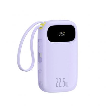Външна батерия с вграден USB-C и Lightning кабел и USB-C, USB-А портове - Baseus EnerFill FC21 Qpow3 Ultra Power Bank With USB-C and Lightning cable 22.5W 20000 mAh (лилав)
