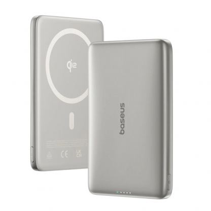 Ултратънка преносима външна батерия с USB-C изход и безжично зареждане с MagSafe - Baseus PicoGo AM41 Ultra Slim Qi2 Magnetic Wireless Charging Power Bank 10000 mAh 27W (титан)