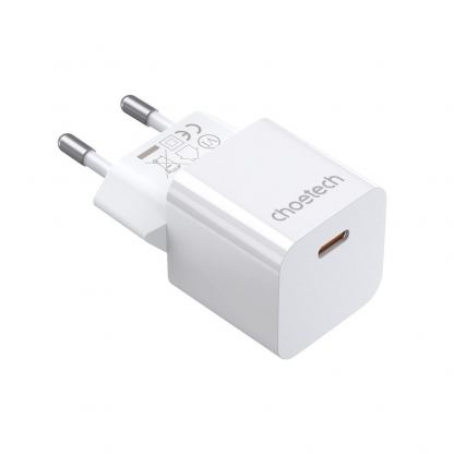 Захранване за ел. мрежа 20W с USB-C изход и технология за бързо зареждане - Choetech Mini Wall Charger USB-C 20W PD (бял)