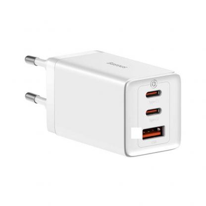 Захранване за ел. мрежа за лаптопи, смартфони и таблети с 2xUSB-C и 1xUSB-A изходи с технология за бързо зареждане - Baseus GaN 5 Pro Laptop Charger 65W (CCGP120202) (бял)