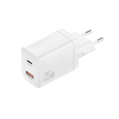 Захранване за ел. мрежа с USB-A и USB-C изходи и технология за бързо зареждане - 4smarts Wall Charger PDPlug Duos PD 25W (бял)