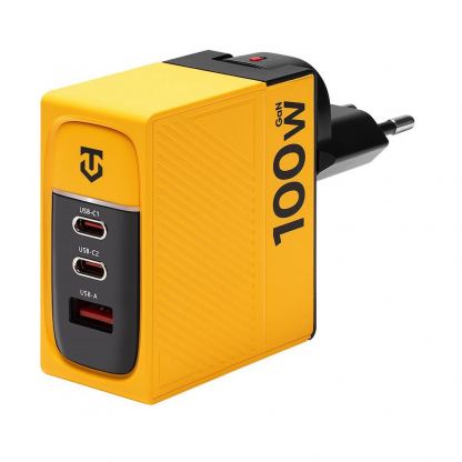 Захранване за ел. мрежа за лаптопи, смартфони и таблети с USB-A и 2xUSB-C изходи с технология за бързо зареждане (жълт)  - Tactical Nett Warrior GaN Wall Charger 100W