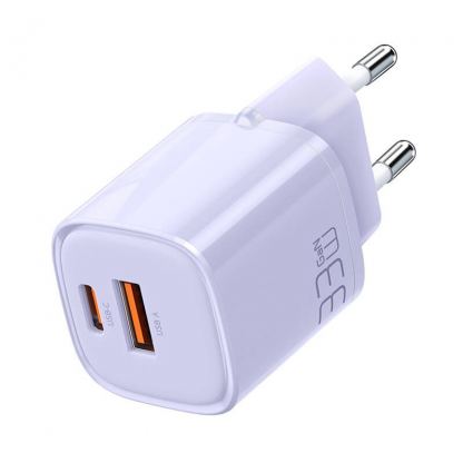 Захранване за ел. мрежа с USB-A и USB-C изходи и технология за бързо зареждане - McDodo GaN Charger 33W (CH-0155) (лилав)