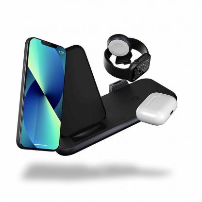 Тройна станция за безжично зареждане на Qi съвместими устройства, Apple Watch и допълнителен USB порт - Zens Aluminium 4in1 Wireless Charger ZEDC15B/00 20W (черен)