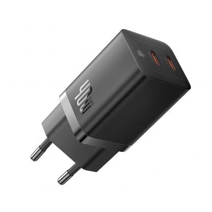  Захранване за ел. мрежа с 2xUSB-C изходи с технология за бързо зареждане - Baseus GaN5 Pro Fast Wall Charger Dual USB-C 40W (P10110804117-Z1 (черен)