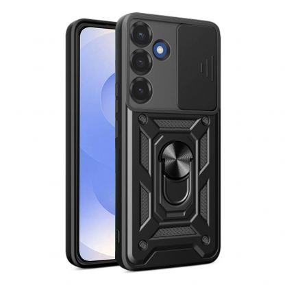Хибриден удароустойчив кейс с пръстен против изпускане за Samsung Galaxy S26 - Techsuit CamShield Case (черен)