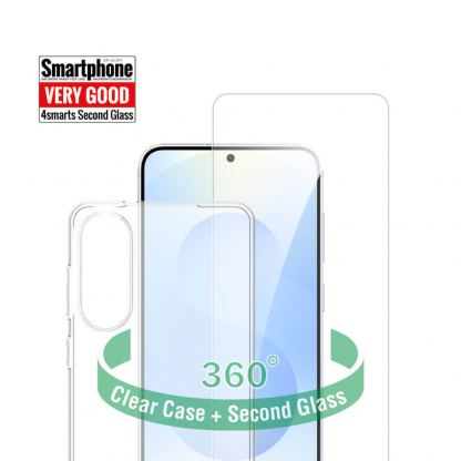 Тънък силиконов кейс и стъклено защитно покритие за дисплея на Samsung Galaxy S25 Edge - 4smarts 360° Protection Set (прозрачен)