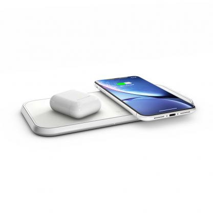 Zens Dual Wireless Charger Stand 10W with Power Supply ZEDC04W - двойна станция за безжично зареждане на Qi съвместими устройства (бял)