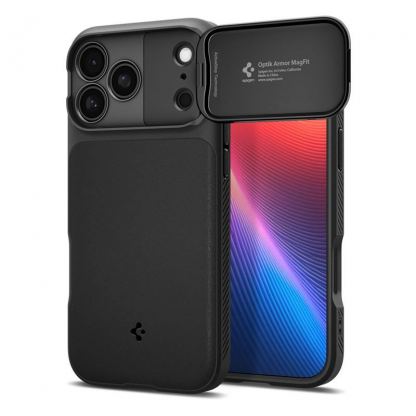 Силиконов (TPU) калъф с капак за камерата с MagSafe за iPhone 17 Pro - Spigen Optik Armor MagSafe Case (черен)