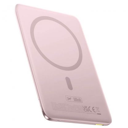 Ултратънка преносима външна батерия с USB-C изход и безжично зареждане с MagSafe - Baseus PicoGo AM41 Ultra Slim Magnetic Wireless Charging Power Bank 5000 mAh 20W (розов)