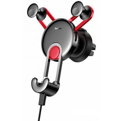 Baseus YY Car Mount Holder - поставка за радиатора на кола за смартфони с дисплеи до 6.5 инча и Lightning кабел (100 см) (червена)