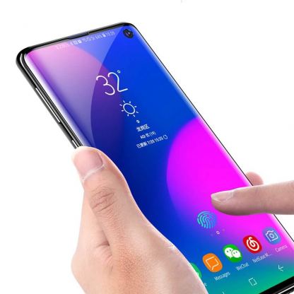Baseus Full Screen Curved Soft Screen Protector Anti Bluelight - извито защитно покритие с черна рамка и защита за очите за целия дисплей на Samsung Galaxy S10 (два броя)