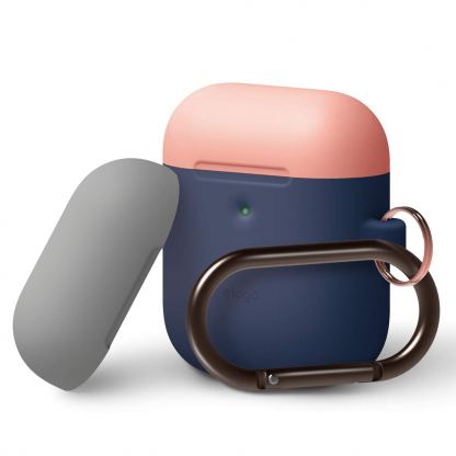 Elago Airpods Duo Hang Silicone Case - силиконов калъф за Apple Airpods 2 with Wireless Charging Case (тъмносин-оранжев)