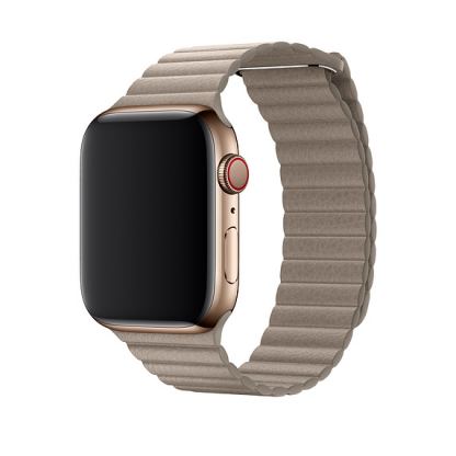 Apple Stone Leather Loop Large - оригинална кожена каишка за Apple Watch 42мм, 44мм (бежов)