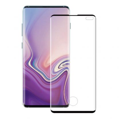 Eiger 3D Glass Case Friendly Curved Tempered Glass - калено стъклено защитно покритие с извити ръбове за целия дисплей на Samsung Galaxy Note 10 (черен-прозрачен)