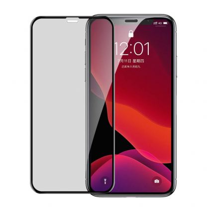 Baseus Privacy 3D Tempered Glass (0.23mm) - калено стъклено защитно покритие с извити ръбове и определен ъгъл на виждане за целия дисплея на iPhone 11, iPhone XR (черен-прозрачен) (2 броя)