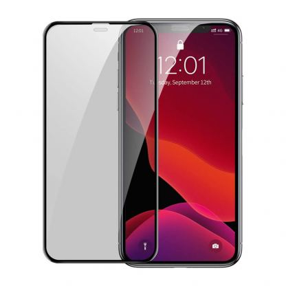 Baseus Privacy 3D Tempered Glass (0.30mm) - калено стъклено защитно покритие с извити ръбове и определен ъгъл на виждане за целия дисплей на iPhone 11, iPhone XR (черен-прозрачен) (два броя)