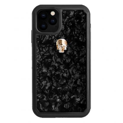 Bling My Thing Treasure Gold Skull Nacre Swarovski - хибриден удароустойчив кейс с кристали Cваровски за iPhone 11 Pro Max (черен)