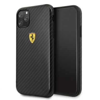Ferrari On Track Carbon Effect Hard Case - поликарбонатов кейс с карбоново покритие за iPhone 11 Pro (черен)