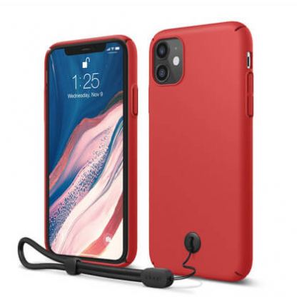 Elago Slim Fit Strap Case - качествен поликарбонатов кейс с каишка за китката за iPhone 11 (червен)