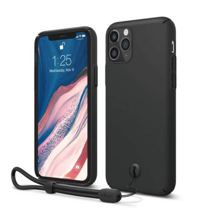 Elago Slim Fit Strap Case - качествен поликарбонатов кейс с каишка за китката за iPhone 11 Pro (черен)