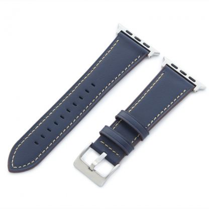 Torrii Leather Band - кожена каишка за Apple Watch 42мм, 44мм (тъмносиня с кафеви шевове)
