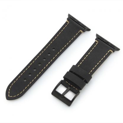 Torrii Leather Band - кожена каишка за Apple Watch 38мм, 40мм (черна с кафеви шевове)