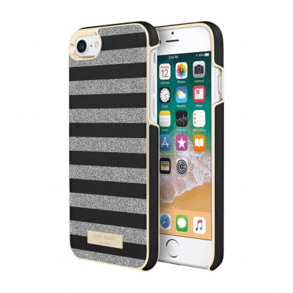 Kate Spade Wrap Glitter Stripe Case - удароустойчив хибриден кейс за iPhone SE (2020), iPhone 8, iPhone 7 (черен)