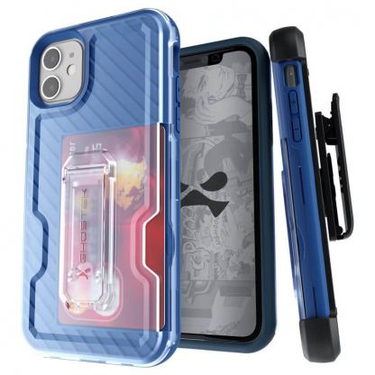 Ghostek Iron Armor 3 - удароустойчив хибриден кейс с щипка и слот за карти за iPhone 11 (син)