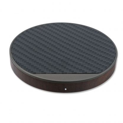 4smarts Select Wireless Fast Charger LIGNO 10W - поставка (пад) за безжично захранване с елементи от истинско дърво, карбон и кожа (сив-карбон)