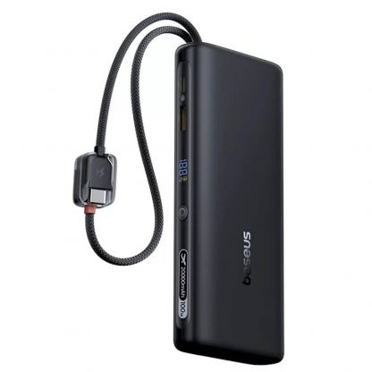 Външна батерия с вградени USB-C кабели, USB-A и USB-C изходи и технология за бързо зареждане - Baseus EnerFill FC41 Digital Display Power Bank 100W 20000 mAh (E0028N03) (черен)