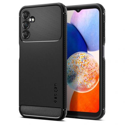 Тънък качествен силиконов (TPU) калъф за Samsung Galaxy A14 5G - Spigen Rugged Armor Case (черен)