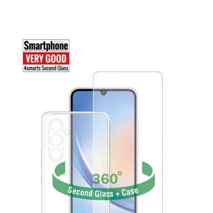 Тънък силиконов кейс и стъклено защитно покритие за дисплея на Samsung Galaxy A24 - 4smarts 360° Starter Set X-Pro Glass (прозрачен)