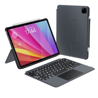 Полиуретанов калъф, клавиатура, тракпад и поставка за iPad Pro 11 (2025), iPad Pro 11 (2024) - Macally Wireless Touchpad Keyboard Case US (черен)